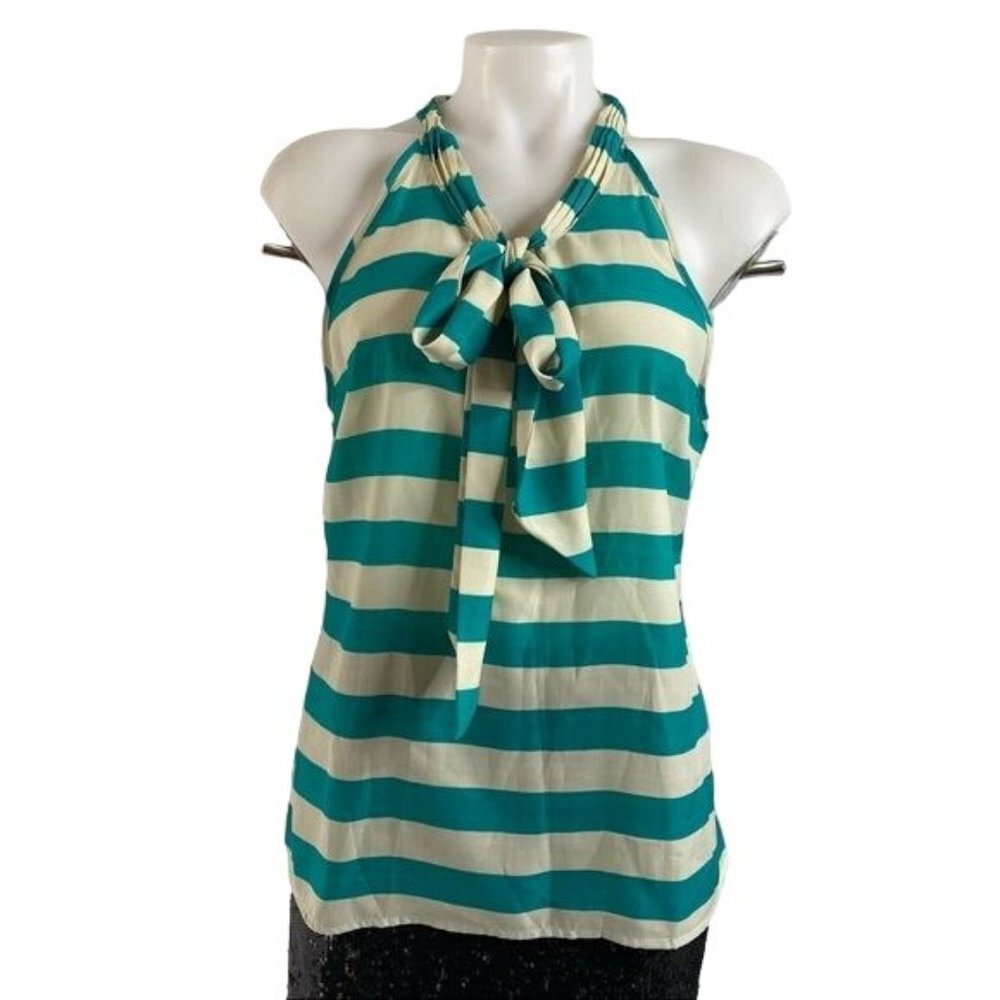 Valerie Bertinelli Turquoise Beige Striped Halter Tank Size L